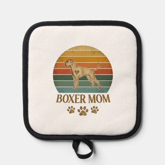 Boxer Moeder Hond Retro Zonsondergang Pootafdrukke Pannenlap (Voorkant)