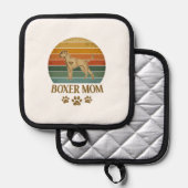 Boxer Moeder Hond Retro Zonsondergang Pootafdrukke Pannenlap (Voorkant / Achterkant)