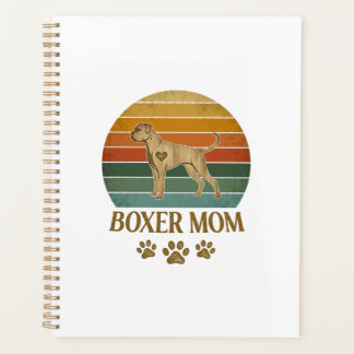 Boxer Moeder Hond Retro Zonsondergang Pootafdrukke Planner
