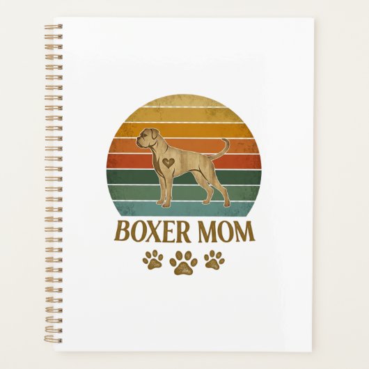Boxer Moeder Hond Retro Zonsondergang Pootafdrukke Planner (Voorkant)