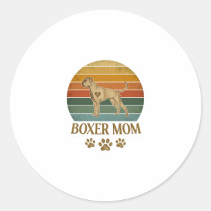 Boxer Moeder Hond Retro Zonsondergang Pootafdrukke Ronde Sticker