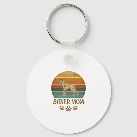 Boxer Moeder Hond Retro Zonsondergang Pootafdrukke Sleutelhanger (Voorkant)