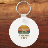 Boxer Moeder Hond Retro Zonsondergang Pootafdrukke Sleutelhanger (Voorkant)