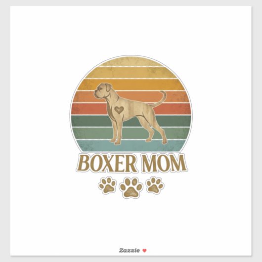 Boxer Moeder Hond Retro Zonsondergang Pootafdrukke Sticker (Vel)