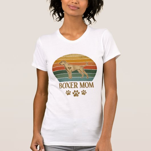 Boxer Moeder Hond Retro Zonsondergang Pootafdrukke T-shirt (Voorkant)