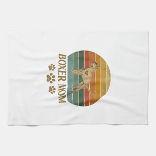 Boxer Moeder Hond Retro Zonsondergang Pootafdrukke Theedoek