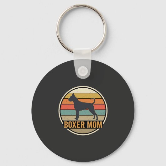 Boxer Moeder Retro Zonsondergang Hond Sleutelhanger (Voorkant)