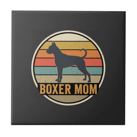Boxer Moeder Retro Zonsondergang Hond Tegeltje (Voorkant)