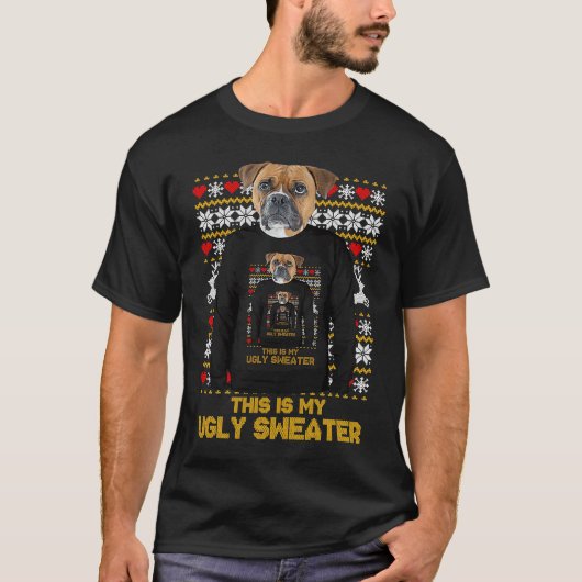 Boxer Mom Dad Dog Ugly Christmas Sweater T-shirt (Voorkant)