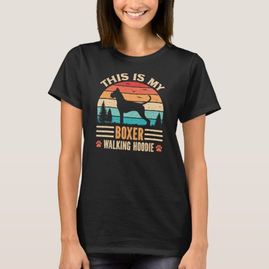 Boxer Mom Walking German Dog Walker Retro Sunset T-shirt (Voorkant)