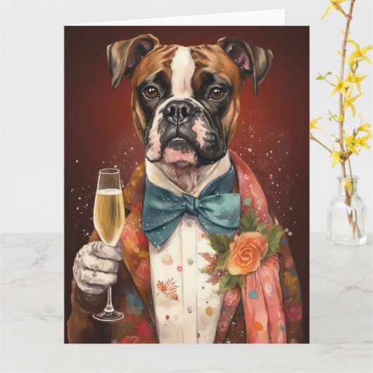 Boxer Nieuwjaar Kaart (Gele Bloem)