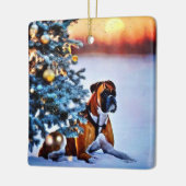 Boxer onder kerstboom keramisch ornament (Links)