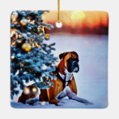 Boxer onder kerstboom keramisch ornament (Achterkant)