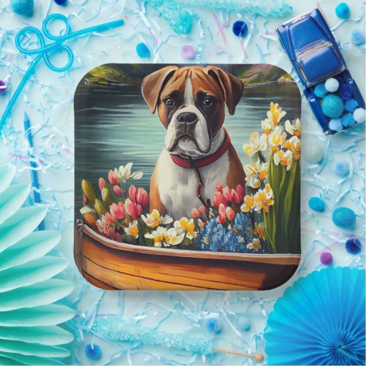 Boxer op een peddel: Een Schilderachtig avontuur Papieren Bordje (Feest)