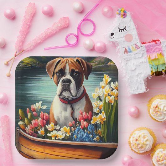 Boxer op een peddel: Een Schilderachtig avontuur Papieren Bordje (Feest)