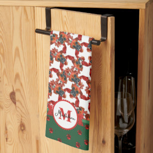 Boxer Patroon Monogram Kerstmis Hond Theedoek