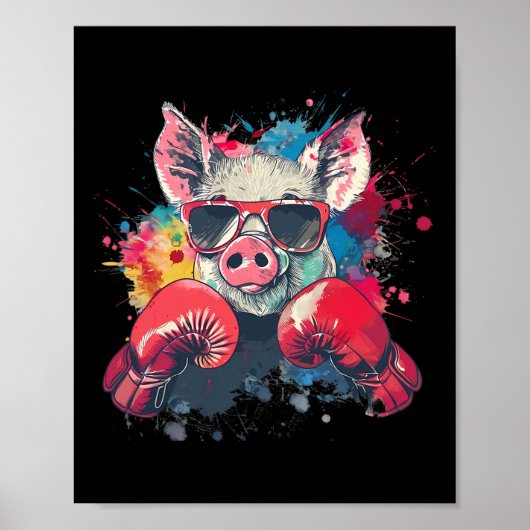 Boxer Pig With Boxing Gloves Kickboxing Funny Boxi Poster (Voorkant)