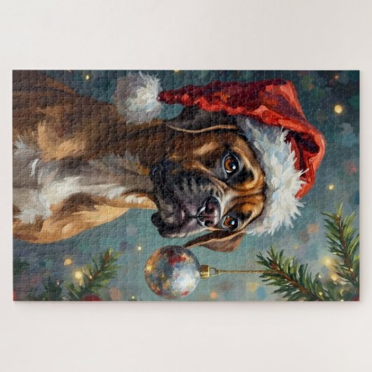 Boxer Playing with Christmas Legpuzzel (Horizontaal)
