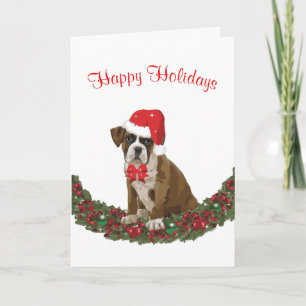 Boxer Prettige feestdagen Dog Santa Hat Cute Card