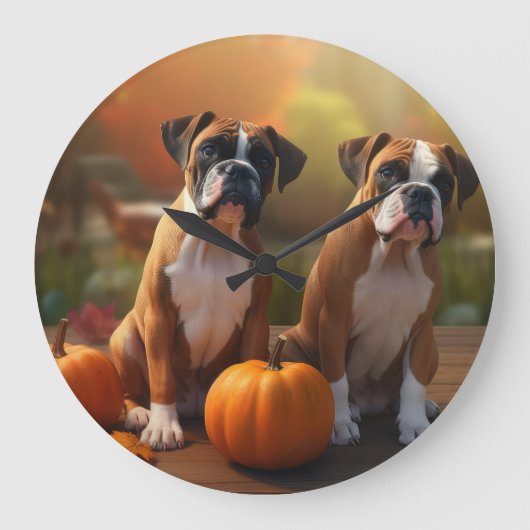 Boxer Pup Autumn Delight Pompoen Grote Klok (Voorkant)