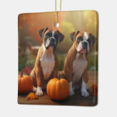 Boxer Pup Autumn Delight Pompoen Keramisch Ornament (Links)