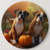 Boxer Pup Autumn Delight Pompoen Ronde Button 6,0 Cm (Voorkant)
