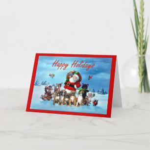 Boxer Puppies Kerstman Wenskaart Feestdagen Kaart