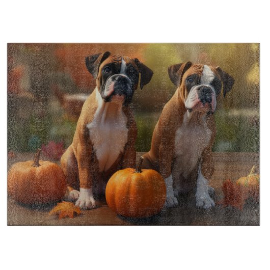 Boxer Puppy Autumn Delight Pompoen Snijplank (Voorkant)