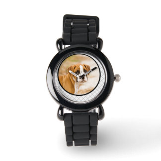 Boxer Puppy Dog Grijs Glitter Band Watch Horloge