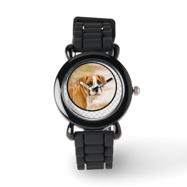 Boxer Puppy Dog Grijs Glitter Band Watch Horloge (Voorkant)