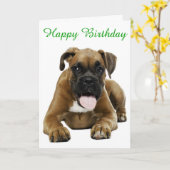 Boxer Puppy Dog Happy Birthday Kaart - Verse (Gele Bloem)