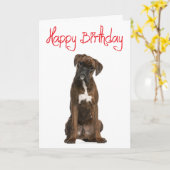 Boxer Puppy Dog Happy Birthday Kaart - Verse (Gele Bloem)