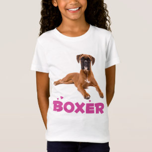 Boxer Puppy Dog Paarse Love Girls Tee Shirt