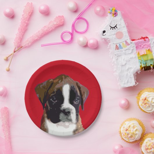 Boxer puppy dog papieren bordje (Feest)