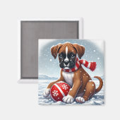 Boxer Puppy Dragen van een rode sjaal magneet (Voorkant / Achterkant)