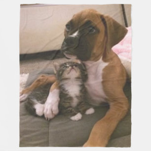BOXER PUPPY EN KITTEN FLEECE DEKEN