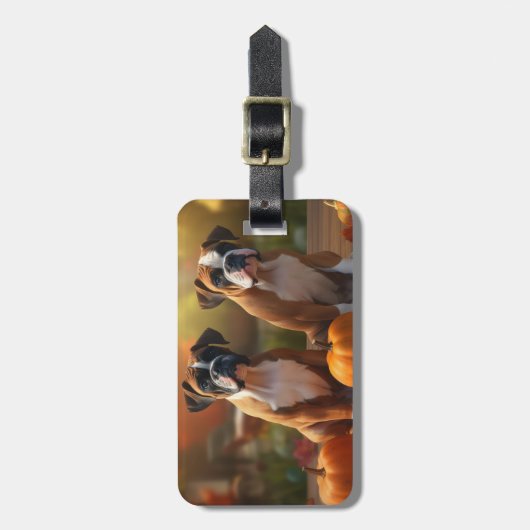 Boxer Puppy Herfst Delight Pompoen Bagagelabel (Voorkant verticaal)