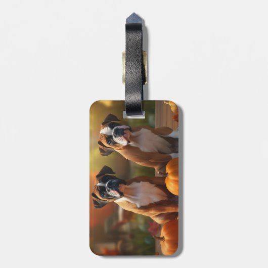 Boxer Puppy Herfst Delight Pompoen Bagagelabel (Achterkant verticaal)