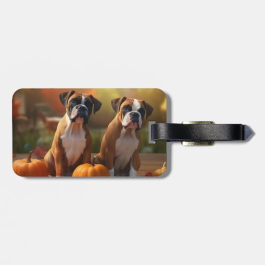 Boxer Puppy Herfst Delight Pompoen Bagagelabel (Achterkant horizontaal)