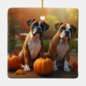 Boxer Puppy Herfst Delight Pompoen Keramisch Ornament (Achterkant)