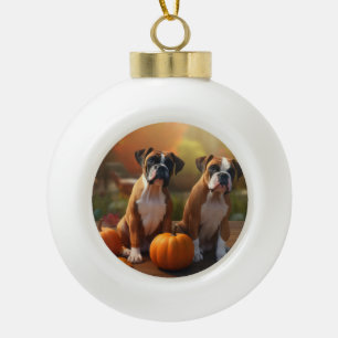 Boxer Puppy Herfst Delight Pompoen Keramische Bal Ornament