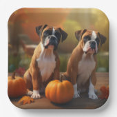 Boxer Puppy Herfst Delight Pompoen Papieren Bordje (Voorkant)