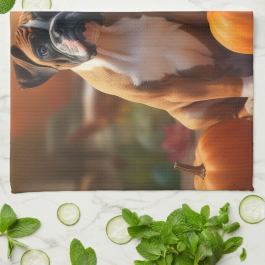 Boxer Puppy Herfst Delight Pompoen Theedoek (Gevouwen)