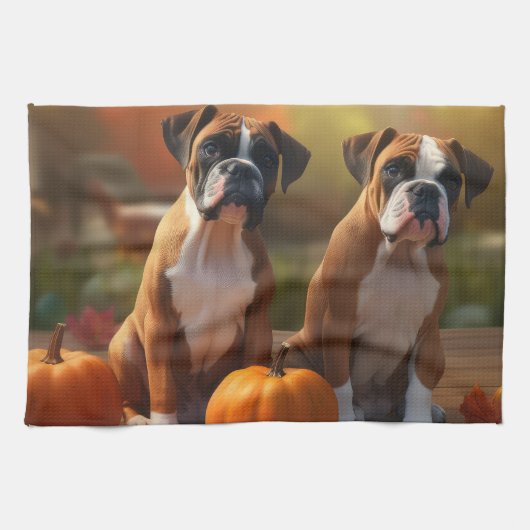 Boxer Puppy Herfst Delight Pompoen Theedoek (Horizontaal)