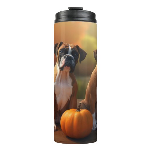Boxer Puppy Herfst Delight Pompoen Thermosbeker (Voorkant)