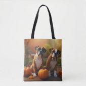 Boxer Puppy Herfst Delight Pompoen Tote Bag (Voorkant)