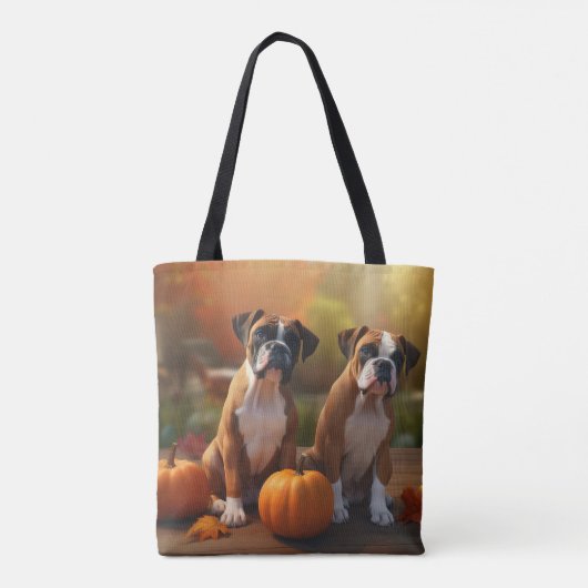 Boxer Puppy Herfst Delight Pompoen Tote Bag (Achterkant)