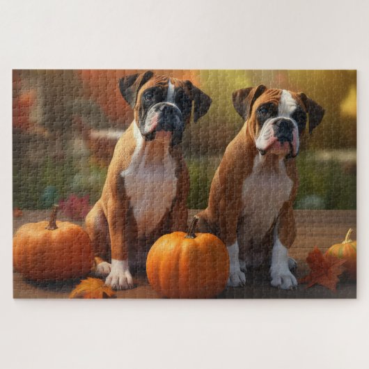 Boxer Puppy Herfst Plezier Pompoen Legpuzzel (Horizontaal)