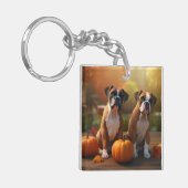 Boxer Puppy Herfst Plezier Pompoen Sleutelhanger (Voorkant Links)