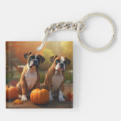 Boxer Puppy Herfst Plezier Pompoen Sleutelhanger (Achterkant)